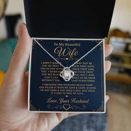 Gift for Wife "I Can't Live Without You" Gold Knot Necklace