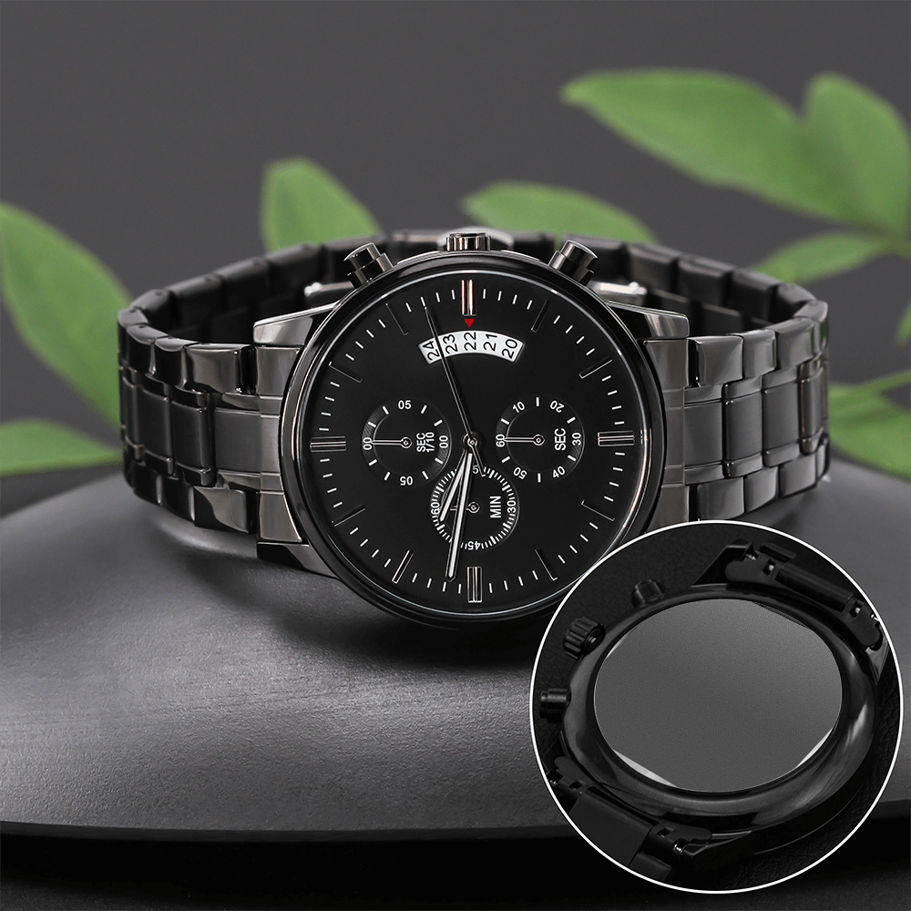 To My Son - Card Black Chronograph Watch with Engraving