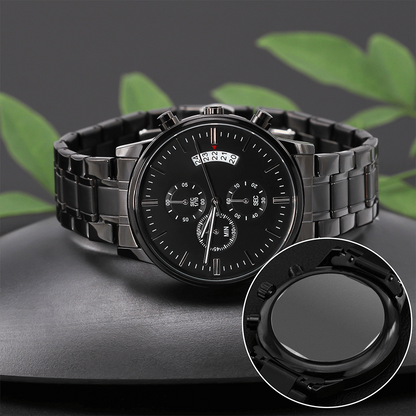 To My Son - Card Black Chronograph Watch with Engraving
