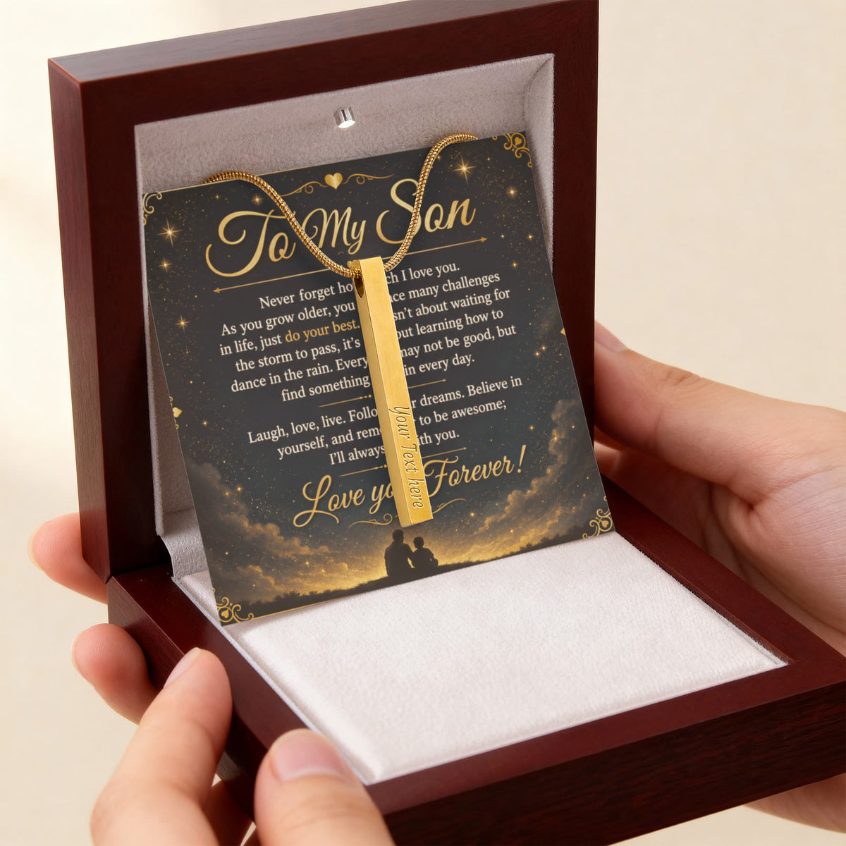 To My Son - 4-Sided Stick Necklace - Engraved POD MC