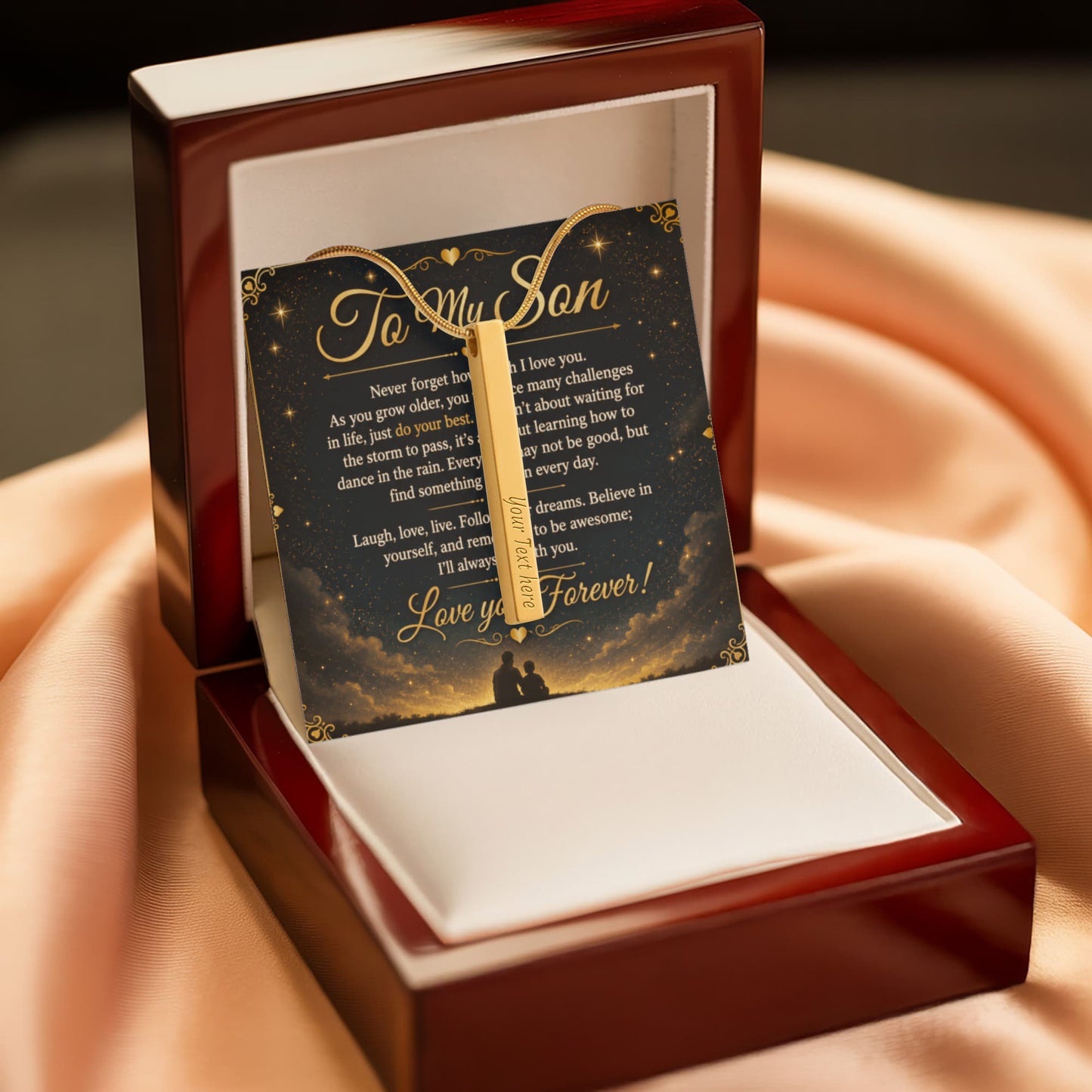 To My Son - 4-Sided Stick Necklace - Engraved POD MC