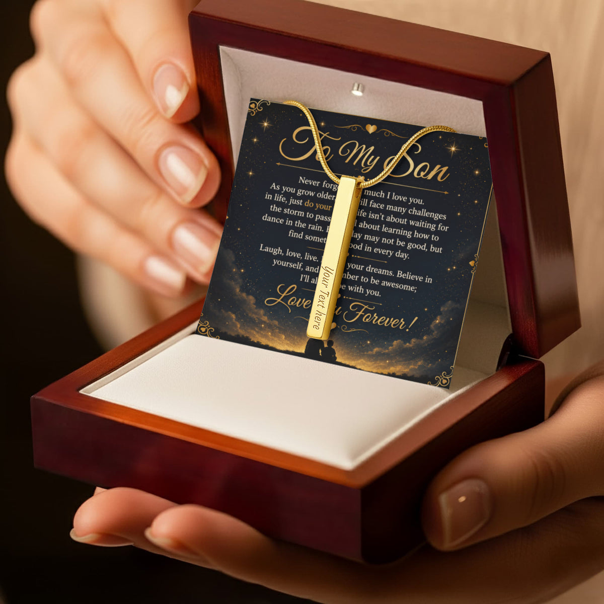 To My Son - 4-Sided Stick Necklace - Engraved POD MC