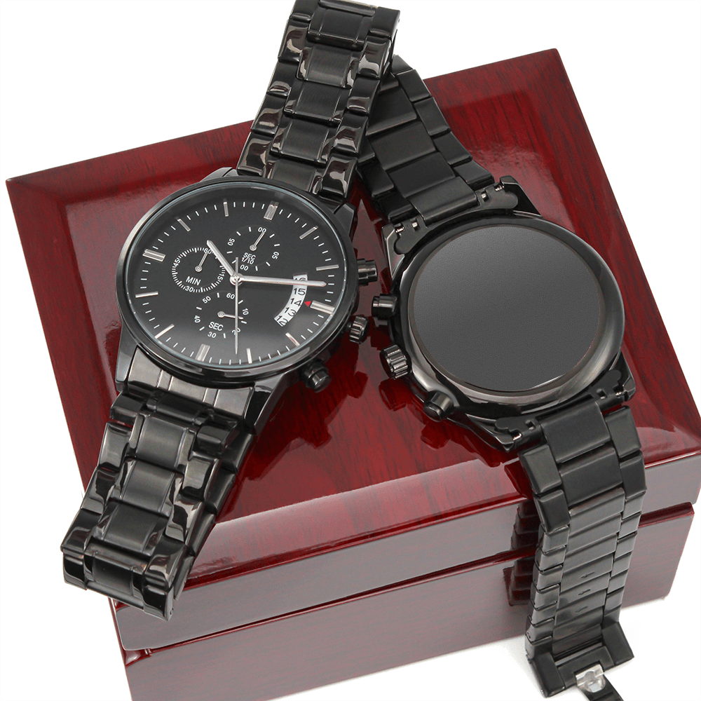 To My Son - Card Black Chronograph Watch with Engraving
