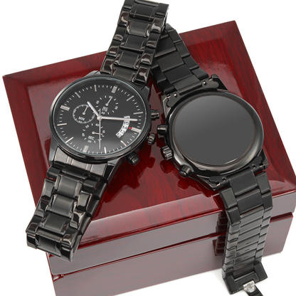 To My Husband -  Non-Message Card Black Chronograph Watch with Engraving