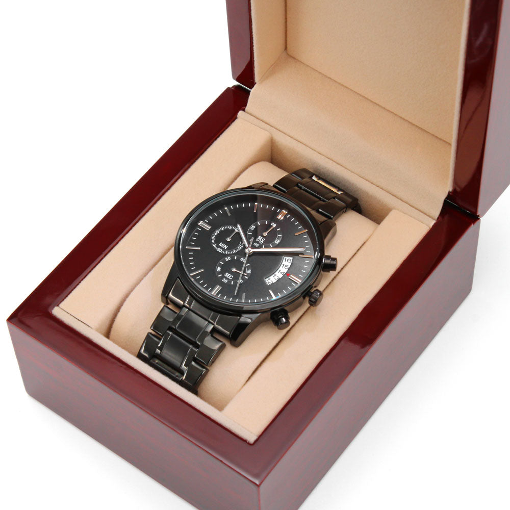 To My Son - Card Black Chronograph Watch with Engraving
