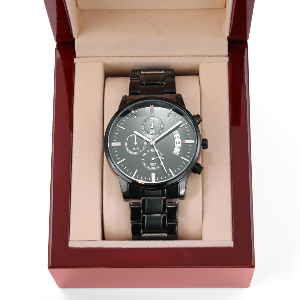 To My Son - Card Black Chronograph Watch with Engraving