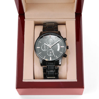 To My Son - Card Black Chronograph Watch with Engraving