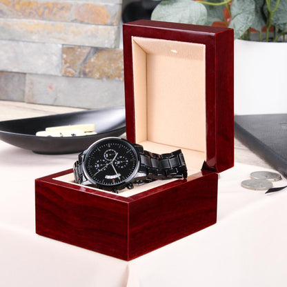 To My Son - Card Black Chronograph Watch with Engraving