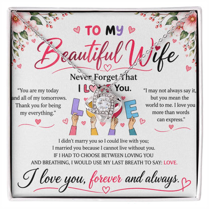 To My Beautiful Wife - Love Knot Necklace - Yellow & White Gold Variants