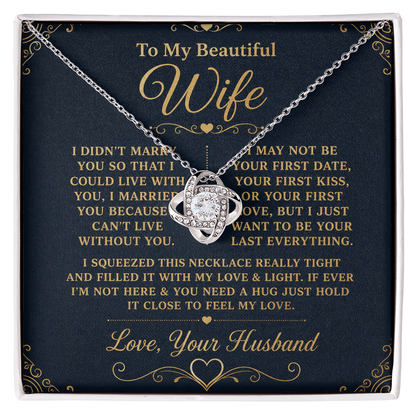 Gift for Wife "I Can't Live Without You" Gold Knot Necklace