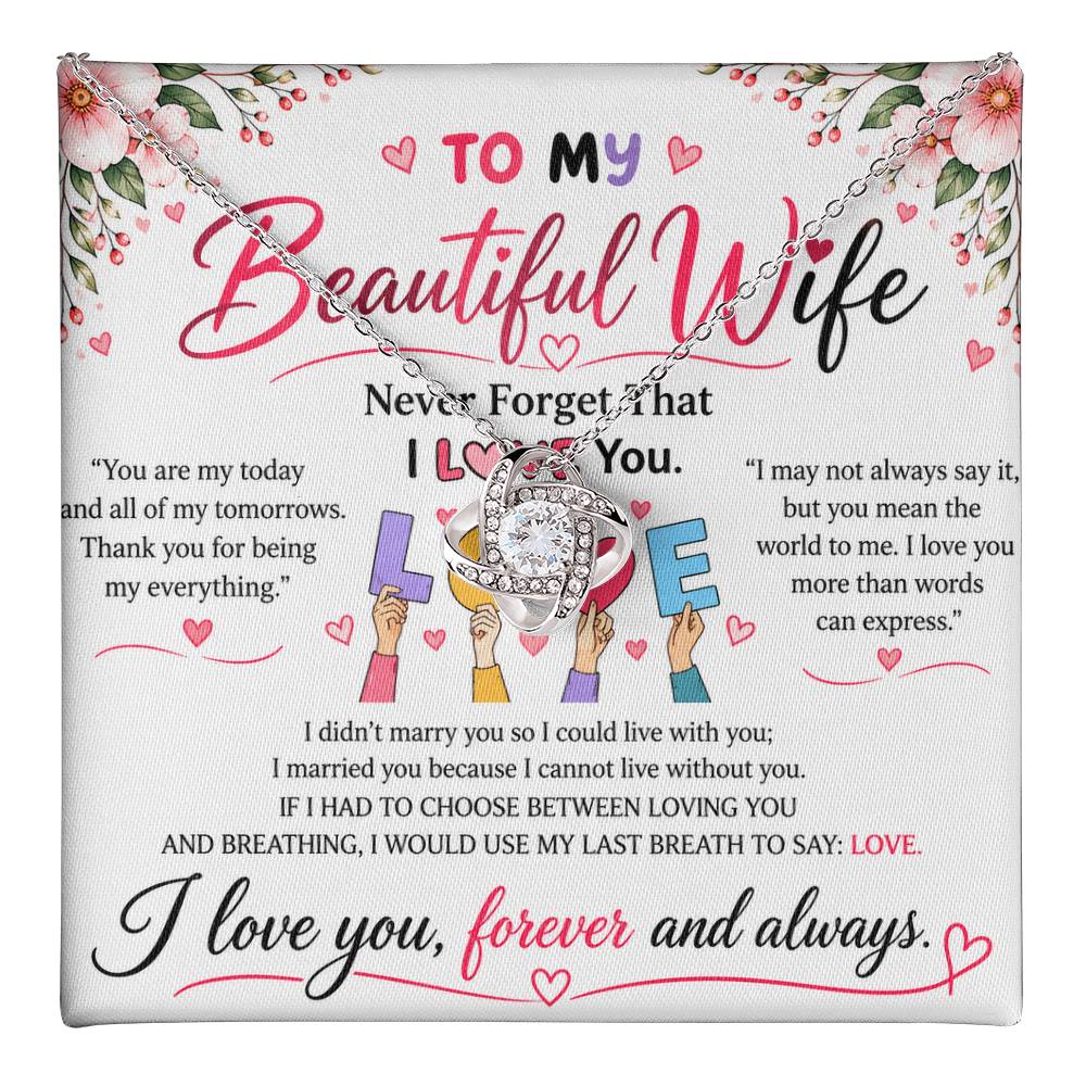 To My Beautiful Wife - Love Knot Necklace - Yellow & White Gold Variants