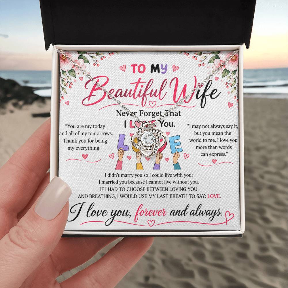 To My Beautiful Wife - Love Knot Necklace - Yellow & White Gold Variants