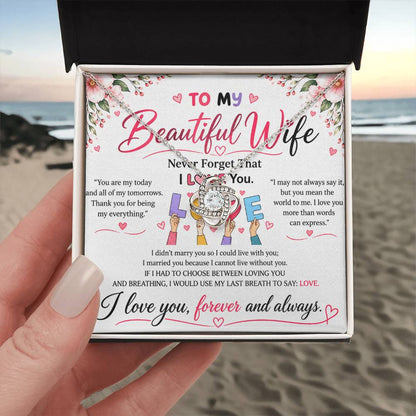 To My Beautiful Wife - Love Knot Necklace - Yellow & White Gold Variants