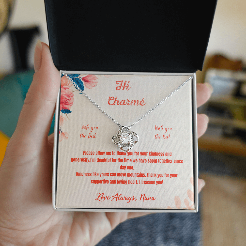 To My Char-me Love Knot Necklace | love knot necklace gift for her | meaningful necklace with heart pendant | romantic necklace for wife or partner | elegant intertwined love knot jewelry | heartfelt love necklace gift | beautiful necklace for special occasions | sentimental jewelry gift for someone special | To My Char-me necklace with message card | meaningful jewelry gift expressing everlasting love

