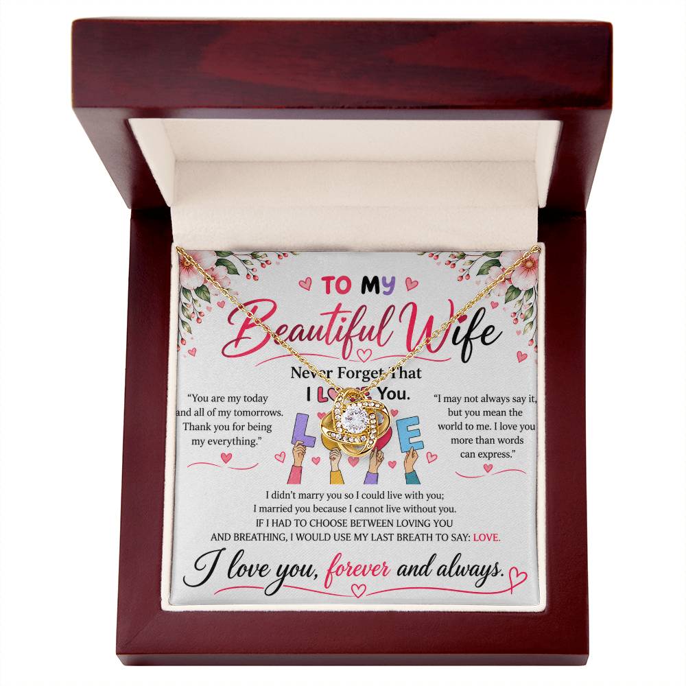 To My Beautiful Wife - Love Knot Necklace - Yellow & White Gold Variants