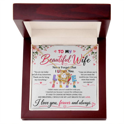 To My Beautiful Wife - Love Knot Necklace - Yellow & White Gold Variants
