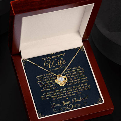 Gift for Wife "I Can't Live Without You" Gold Knot Necklace