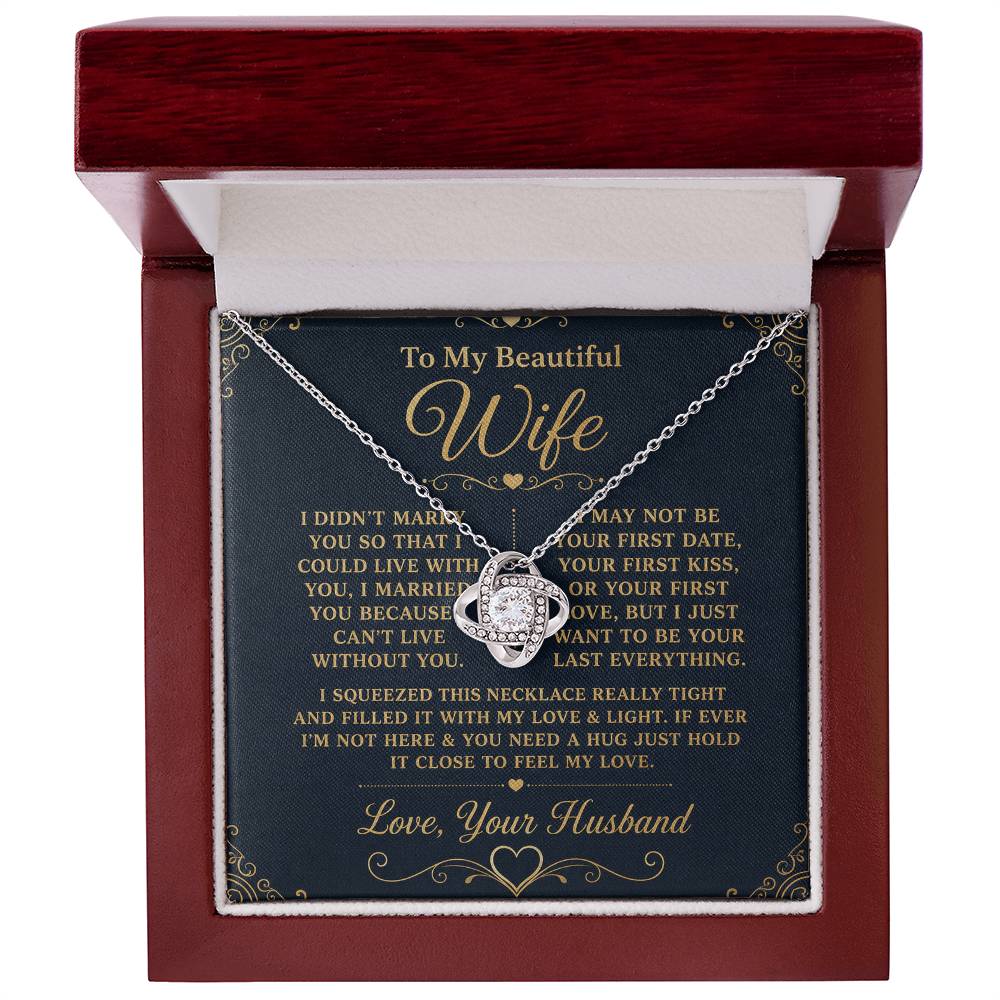Gift for Wife "I Can't Live Without You" Gold Knot Necklace