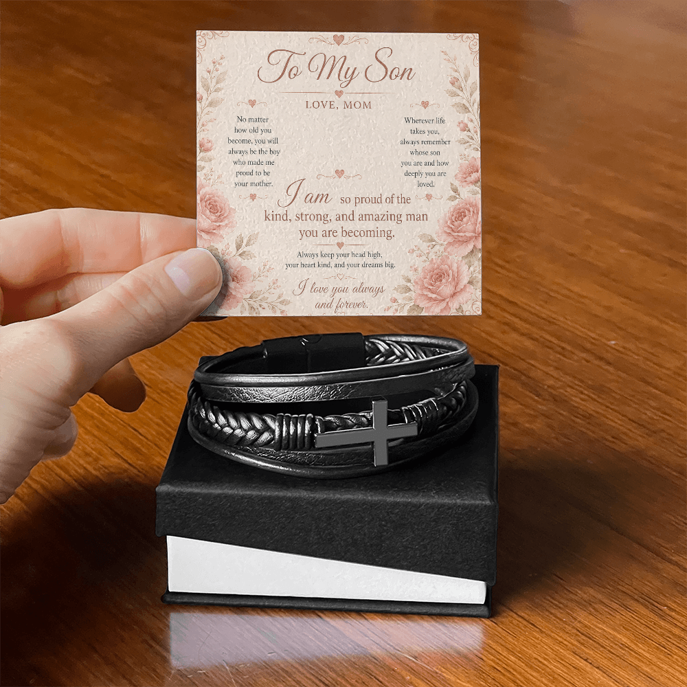 To My Son Men Cross Leather Bracket