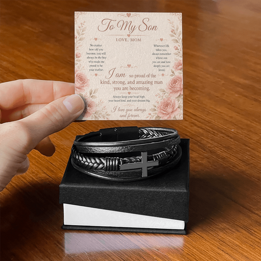 To My Son Men Cross Leather Bracket