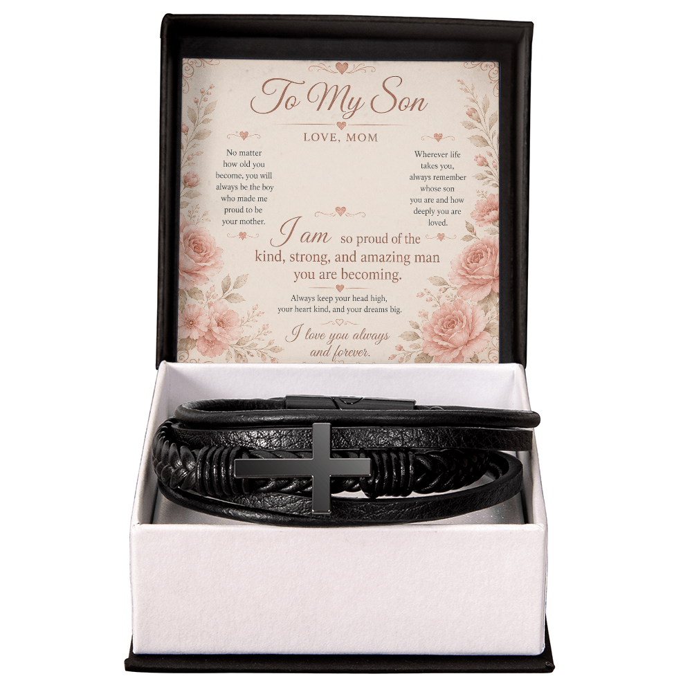 To My Son Men Cross Leather Bracket