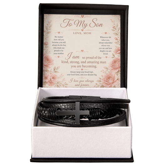 To My Son Men Cross Leather Bracket
