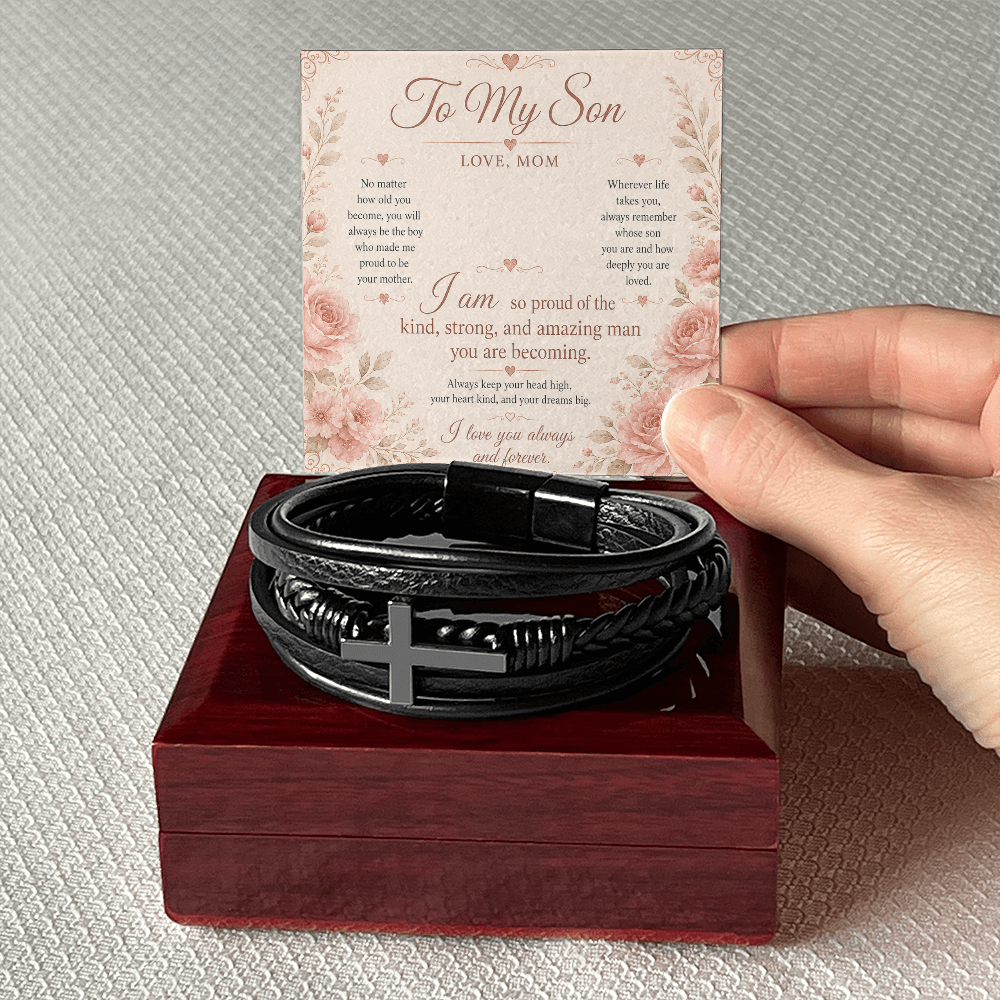 To My Son Men Cross Leather Bracket