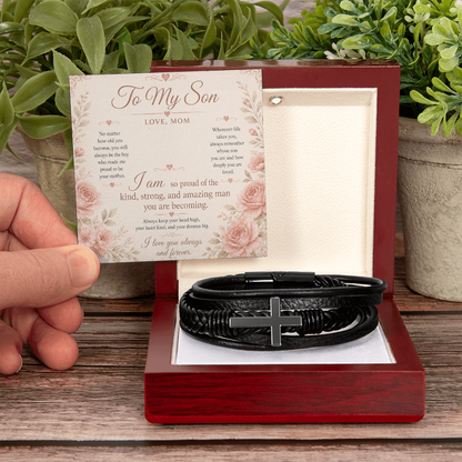 To My Son Men Cross Leather Bracket