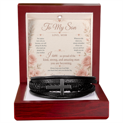 To My Son Men Cross Leather Bracket