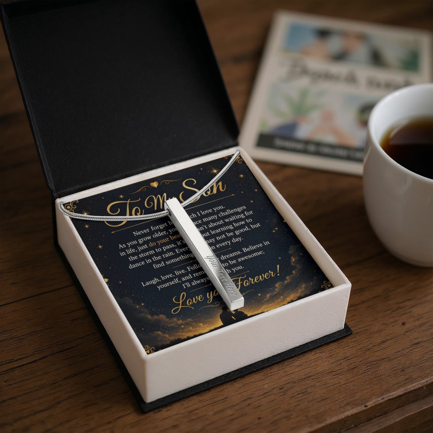 To My Son - 4-Sided Stick Necklace - Engraved POD MC