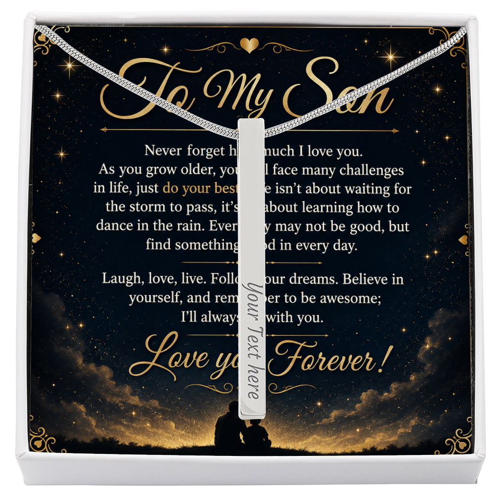To My Son - 4-Sided Stick Necklace - Engraved POD MC