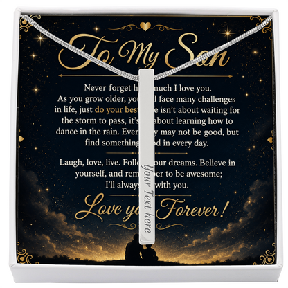 To My Son - 4-Sided Stick Necklace - Engraved POD MC