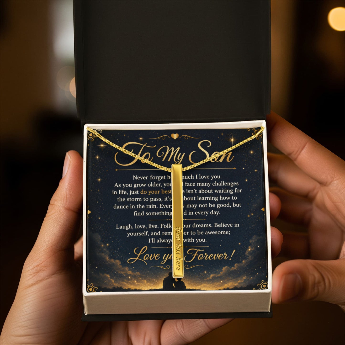 To My Son - 4-Sided Stick Necklace - Engraved POD MC