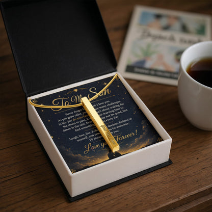 To My Son - 4-Sided Stick Necklace - Engraved POD MC