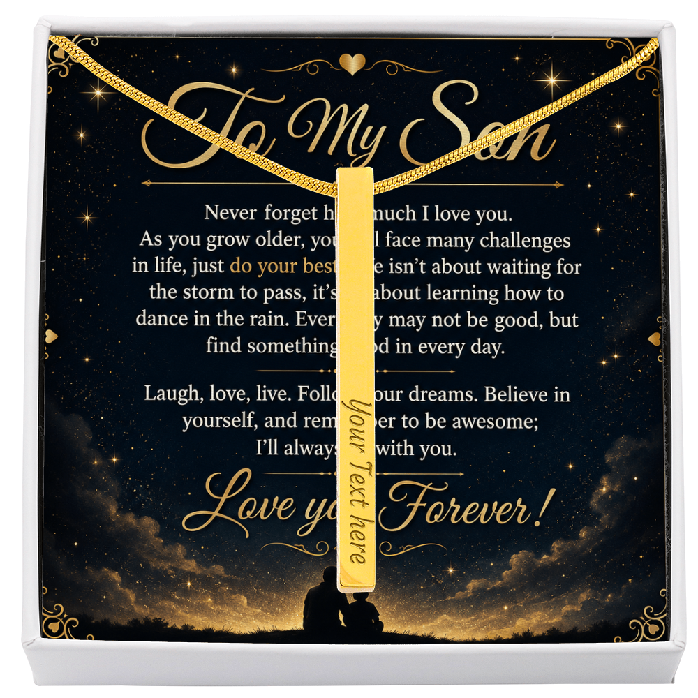To My Son - 4-Sided Stick Necklace - Engraved POD MC